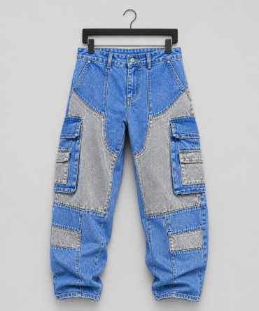 Ice Blue Patchwork Statement Jeans